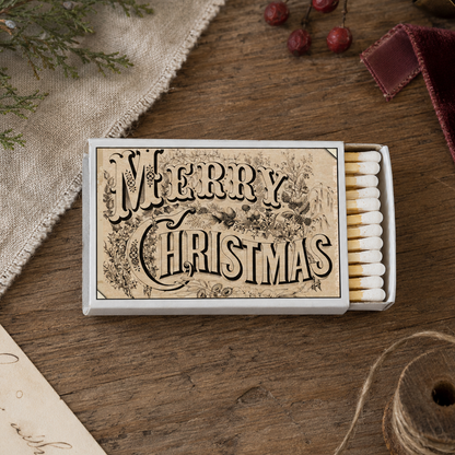 Merry Christmas Matchbox – Vintage Holiday Matches, Rustic Candle Décor, Stocking Stuffer