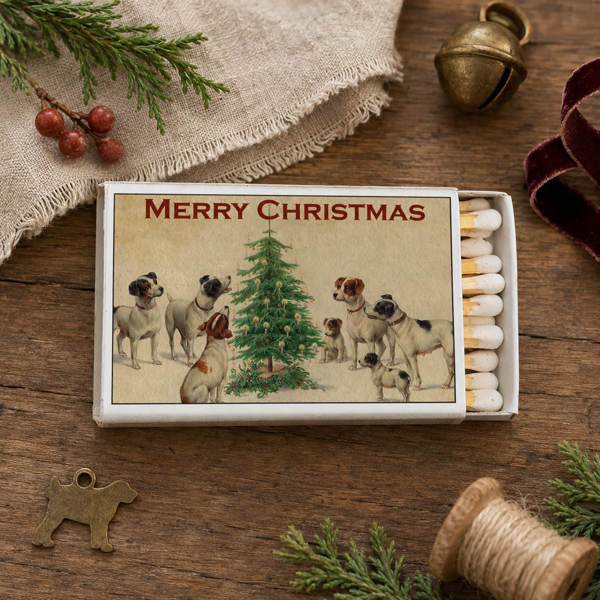 Christmas Dogs Matchbox – Vintage Holiday Matches, Dog Lover Stocking Stuffer