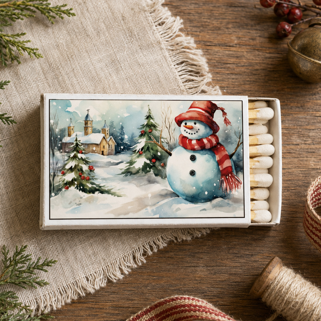 Vintage Snowman Matchbox – Christmas Matches, Retro Winter Décor, Holiday Stocking Stuffer