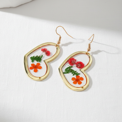 Clear Encased Botanical Geometric Drop Earrings, Real Dried Flower Resin Jewelry, Nature Inspired Gift for Her