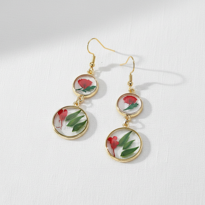 Handcrafted Real Flower Circle Drop Earrings, Botanical Floral Jewelry, Nature Inspired Gift for Her