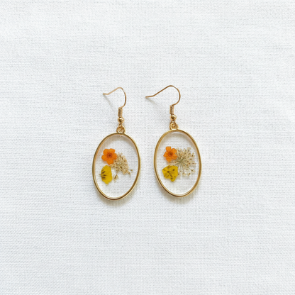Clear Encased Botanical Geometric Drop Earrings, Real Dried Flower Resin Jewelry, Nature Inspired Gift for Her