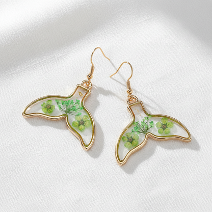 Dried Flower Drop Earrings, Green Botanical Jewelry, Nature Lover Gift for Her