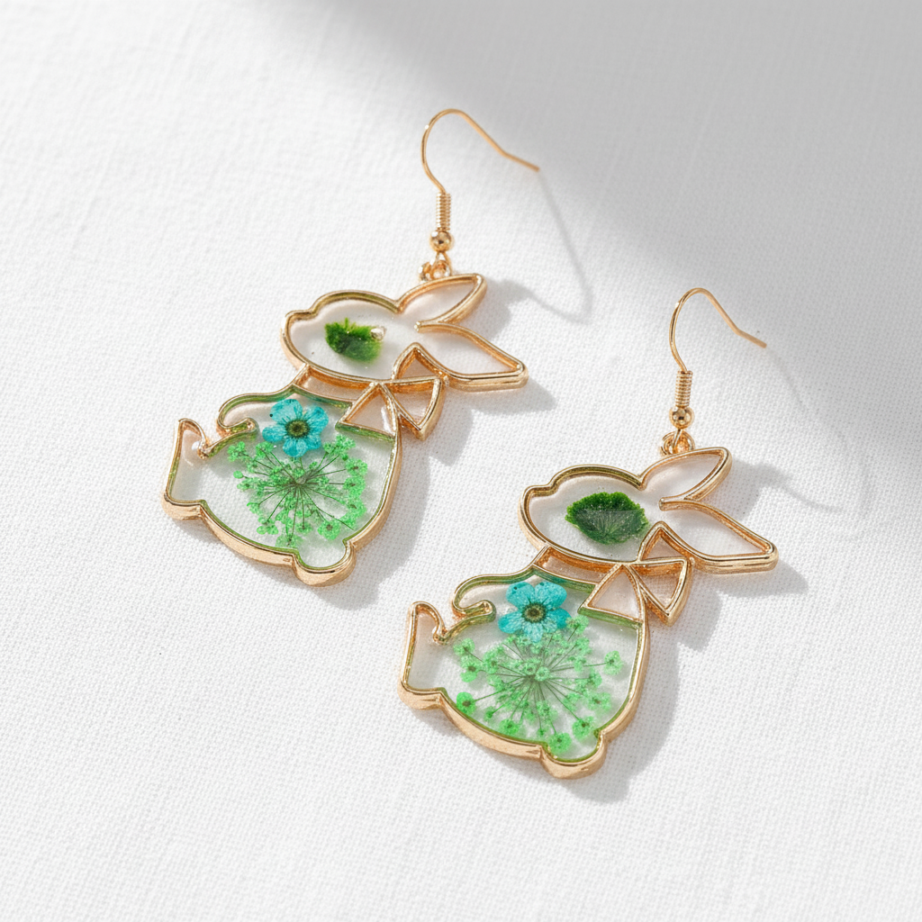 Dried Flower Drop Earrings, Green Botanical Jewelry, Nature Lover Gift for Her