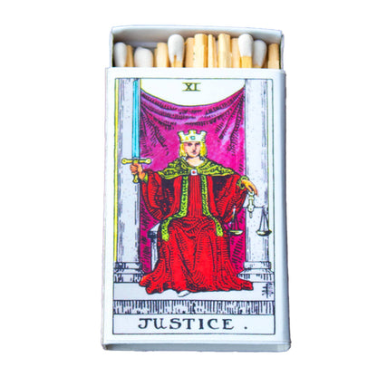 Justice Tarot Matchbox – Major Arcana Matches, Mystical Candle Accessory, Tarot Reader Gift
