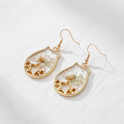 Halloween Botanical Drop Earrings, Spooky Floral Dangle Earrings, Fall Nature Jewelry, Gift for Her